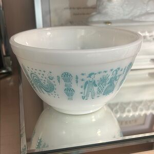 Vintage Pyrex White Bowl with Teal Design